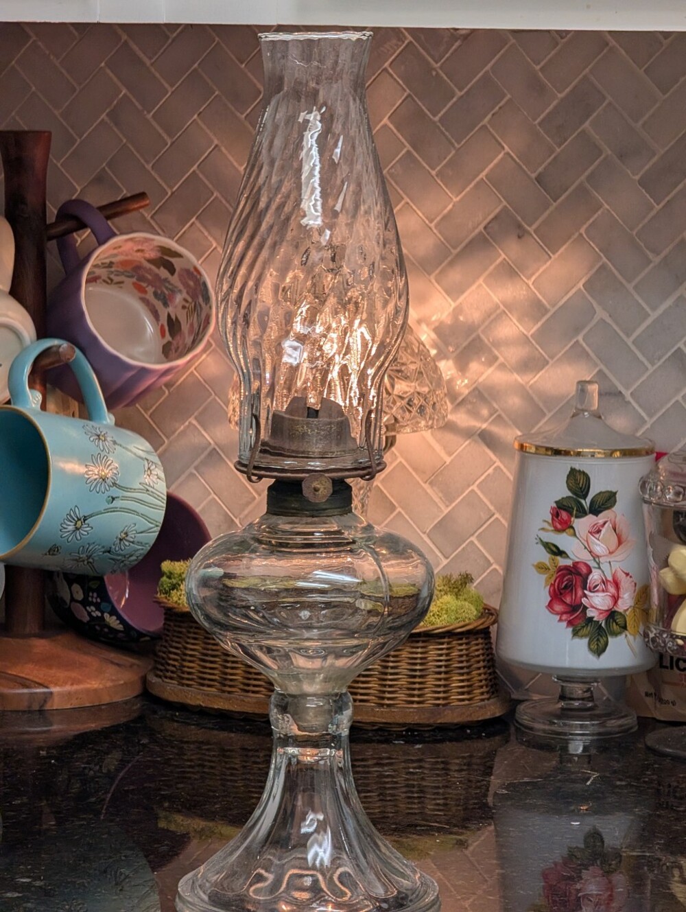 antique clear glass kerosene Lamp